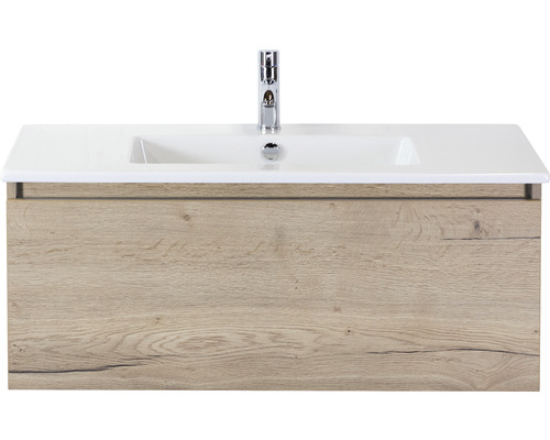 Einzelbadmöbel Sanox Frozen BxHxT 101 x 42 x 46 cm Frontfarbe eiche natur mit Waschtisch Keramik weiß 75734727 Einzelbadmöbel Sanox Frozen BxHxT 101 x 42 x 46 cm Frontfarbe eiche natur mit Waschtisch Keramik weiß 75734727
