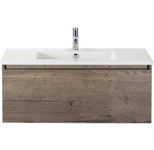 Einzelbadmöbel Sanox Frozen BxHxT 101 x 42 x 46 cm Frontfarbe tabacco mit Waschtisch Keramik weiß 75734739