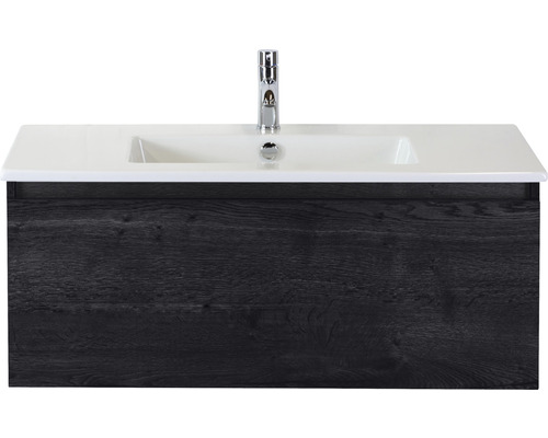 Einzelbadmöbel Sanox Frozen BxHxT 101 x 42 x 46 cm Frontfarbe black oak mit Waschtisch Keramik weiß 75734749 Einzelbadmöbel Sanox Frozen BxHxT 101 x 42 x 46 cm Frontfarbe black oak mit Waschtisch Keramik weiß 75734749