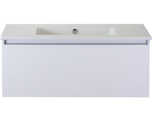 Einzelbadmöbel Sanox Frozen BxHxT 101 x 42 x 46 cm Frontfarbe weiß hochglanz mit Waschtisch Keramik weiß 75734801 Waschtischunterschrank mit Waschbecken