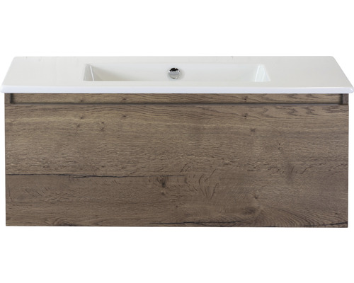 Einzelbadmöbel Sanox Frozen BxHxT 101 x 42 x 46 cm Frontfarbe tabacco mit Waschtisch Keramik weiß 75734839 Einzelbadmöbel Sanox Frozen BxHxT 101 x 42 x 46 cm Frontfarbe tabacco mit Waschtisch Keramik weiß 75734839
