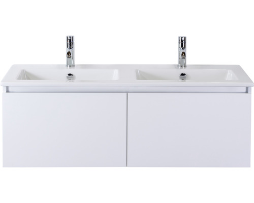 Doppelbadmöbel Sanox Frozen BxHxT 121 x 42 x 46 cm Frontfarbe weiß hochglanz mit Waschtisch Keramik weiß 75734901 Doppelbadmöbel Sanox Frozen BxHxT 121 x 42 x 46 cm Frontfarbe weiß hochglanz mit Waschtisch Keramik weiß 75734901