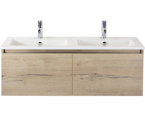 Set de meubles de salle de bains Sanox Frozen lxhxp 121 x 42 x 46 cm couleur de façade chêne naturel avec vasque céramique blanc