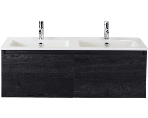Set de meubles de salle de bains Sanox Frozen lxhxp 121 x 42 x 46 cm couleur de façade black oak avec vasque céramique blanc