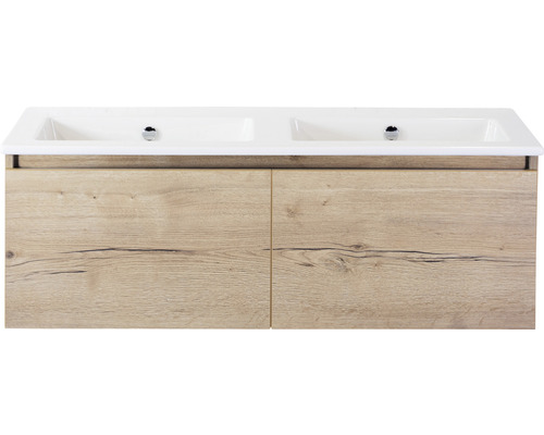 Set de meubles de salle de bains Sanox Frozen lxhxp 121 x 42 x 46 cm couleur de façade chêne naturel avec vasque céramique blanc