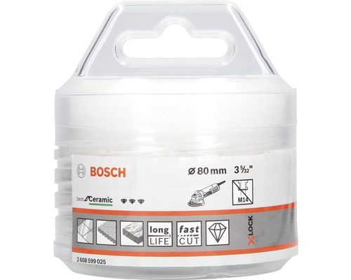 Bosch Logo. Diamanttrennscheibe mit 80 Millimeter Durchmesser zur Bearbeitung von Keramikfliesen