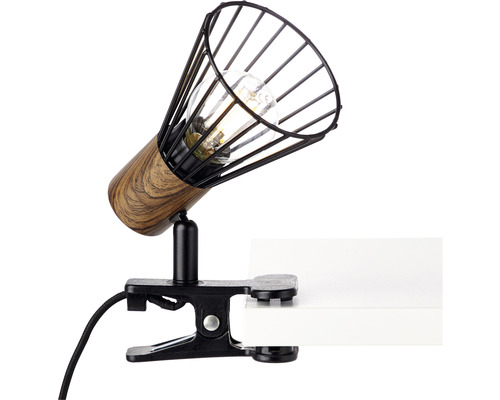 Klemmleuchte mit Lampenschirm aus Metall und Holz