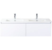 Waschtischunterschrank mit zwei Waschbecken und zwei Armaturen