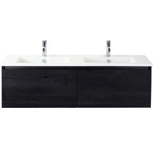 Waschtischunterschrank mit zwei Waschbecken und zwei Armaturen