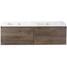 Waschtischunterschrank mit zwei Waschbecken und Holzdekor