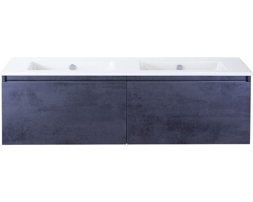Badmöbel-Set Sanox Frozen BxHxT 141 x 42 x 46 cm Frontfarbe beton anthrazit mit Waschtisch Keramik weiß
