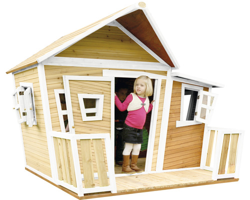 Holzspielhaus mit Veranda und Fenstern