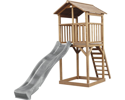 Tour de jeu avec toboggan et échelle en bois