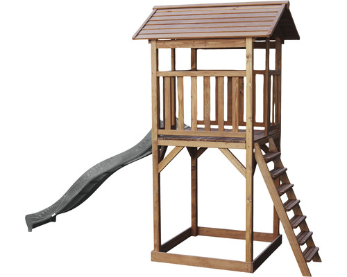 Tour de jeux en bois avec toboggan et échelle pour le jardin