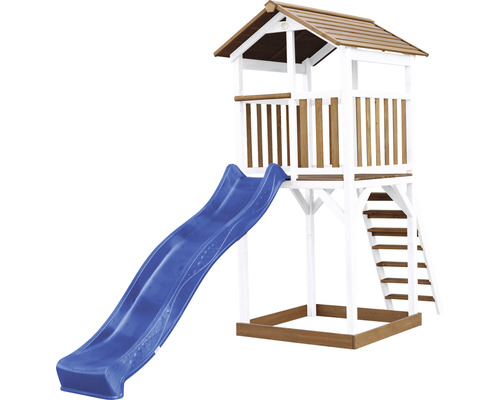 Spielturm axi Beach Tower blaue Rutsche Holz braun weiß Blau