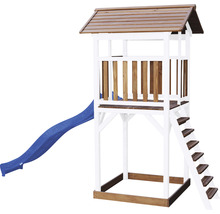 Spielturm axi Beach Tower blaue Rutsche Holz braun weiß Blau