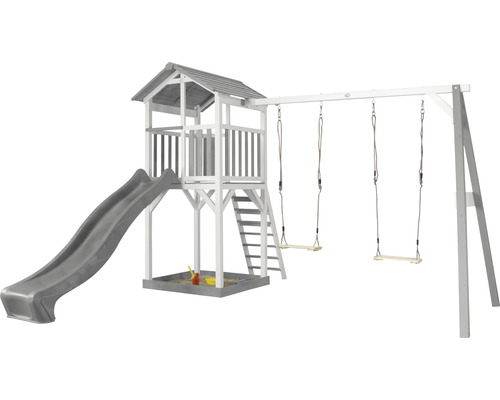 Tour de jeux axi Beach Tower avec balançoire double et toboggan gris bois gris blanc