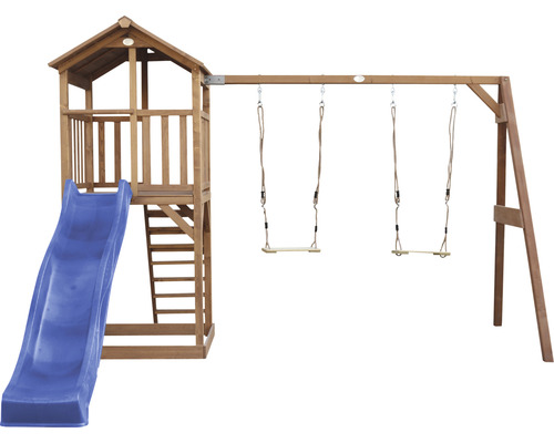 Tour de jeux en bois avec toboggan et balançoire