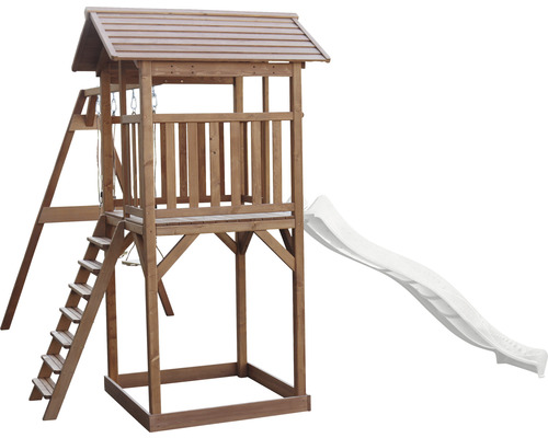 Spielturm aus Holz mit Rutsche, Leiter und Schaukel