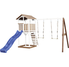Spielturm axi Beach Tower mit Doppelschaukel Holz braun weiß Rutsche blau