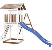 Spielturm axi Beach Tower mit Doppelschaukel Holz braun weiß Rutsche blau