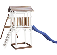 Spielturm axi Beach Tower mit Doppelschaukel Holz braun weiß Rutsche blau