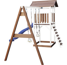 Spielturm axi Beach Tower mit Doppelschaukel Holz braun weiß Rutsche blau