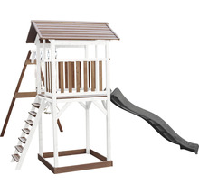 Spielturm axi Beach Tower mit Doppelschaukel Holz braun weiß Rutsche grau