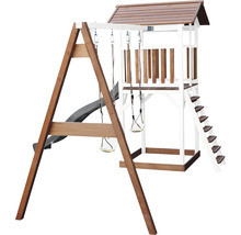 Spielturm axi Beach Tower mit Doppelschaukel Holz braun weiß Rutsche grau