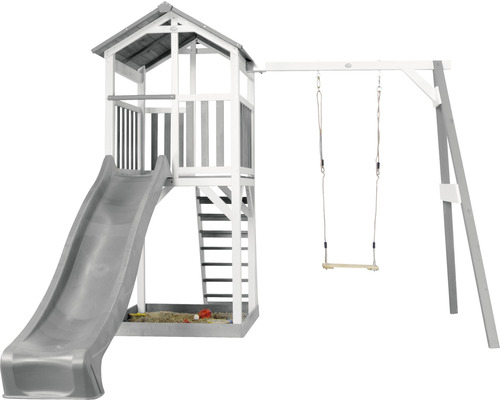 Tour de jeux axi Beach Tower avec balançoire simple et toboggan gris bois gris blanc