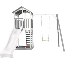 Spielturm axi Beach Tower mit Einzelschaukel und Rutsche weiß Holz grau weiß