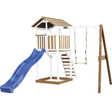Spielturm axi Beach Tower mit Einzelschaukel Holz braun weiß Rutsche blau