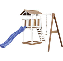 Spielturm axi Beach Tower mit Einzelschaukel Holz braun weiß Rutsche blau