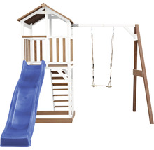 Spielturm axi Beach Tower mit Einzelschaukel Holz braun weiß Rutsche blau