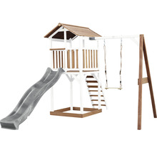 Spielturm axi Beach Tower mit Einzelschaukel Holz braun weiß Rutsche grau
