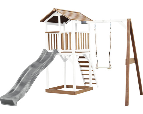 Tour de jeu axi Beach Tower avec balançoire en bois brun blanc toboggan gris