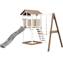 Spielturm axi Beach Tower mit Einzelschaukel Holz braun weiß Rutsche grau