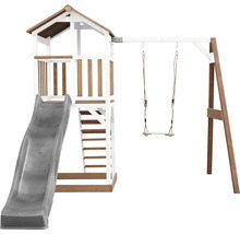 Spielturm axi Beach Tower mit Einzelschaukel Holz braun weiß Rutsche grau