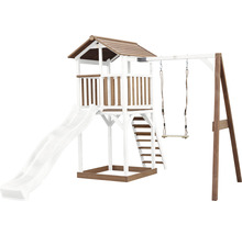 Spielturm axi Beach Tower mit Einzelschaukel Holz braun weiß Rutsche weiß