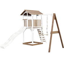 Spielturm axi Beach Tower mit Einzelschaukel Holz braun weiß Rutsche weiß