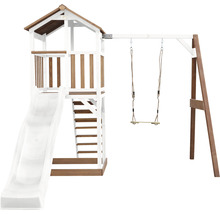 Spielturm axi Beach Tower mit Einzelschaukel Holz braun weiß Rutsche weiß