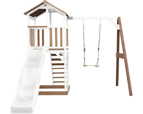Tour de jeu axi Beach Tower avec balançoire en bois marron blanc toboggan blanc