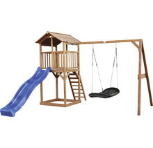 Spielturm axi Beach Tower mit Nestschaukel Holz braun Rutsche blau