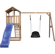 Spielturm axi Beach Tower mit Nestschaukel Holz braun Rutsche blau