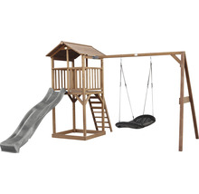Spielturm axi Beach Tower mit Nestschaukel Holz braun Rutsche grau