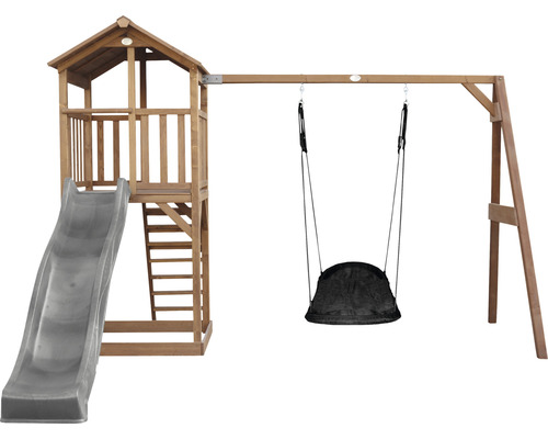 Aire de jeux avec toboggan et balançoire en bois