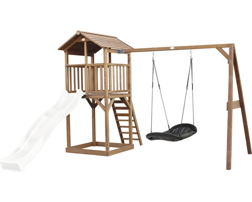 Tour de jeux en bois avec toboggan, échelle et balançoire