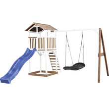 Spielturm axi Beach Tower mit Nestschaukel Holz weiß braun Rutsche blau