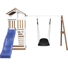 Spielturm axi Beach Tower mit Nestschaukel Holz weiß braun Rutsche blau