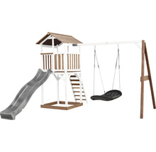 Spielturm axi Beach Tower mit Nestschaukel Holz weiß braun Rutsche grau